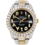 Diamond Iced Out Rolex Datejust 25 Carats Of Diamonds Custom Black Arabic Numeral Diamond Dial Replica