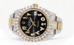 Diamond Iced Out Rolex Datejust 25 Carats Of Diamonds Custom Black Arabic Numeral Diamond Dial Replica