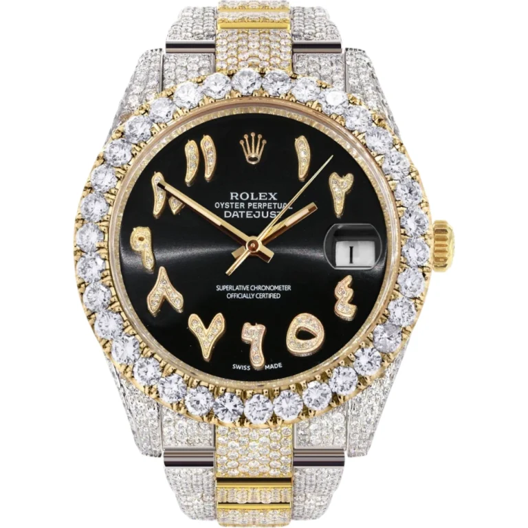 Diamond Iced Out Rolex Datejust 25 Carats Of Diamonds Custom Black Arabic Numeral Diamond Dial Replica