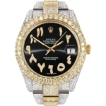 Diamond Iced Out Rolex Datejust 25 Carats Of Diamonds Custom Black Arabic Numeral Diamond Dial Two Tone Two Row Oyster Band Replica