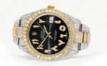 Diamond Iced Out Rolex Datejust 25 Carats Of Diamonds Custom Black Arabic Numeral Diamond Dial Two Tone Two Row Oyster Band Replica