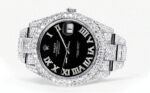 Diamond Iced Out Rolex Datejust 25 Carats Of Diamonds Custom Black Roman Numeral Diamond Dial Two Row Oyster Band Replica