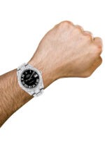 Diamond Iced Out Rolex Datejust 25 Carats Of Diamonds Custom Black Roman Numeral Diamond Dial Two Row Oyster Band Replica