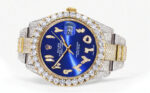 Diamond Iced Out Rolex Datejust 25 Carats Of Diamonds Custom Blue Arabic Numeral Diamond Dial Two Row Replica