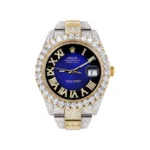 Diamond Iced Out Rolex Datejust 25 Carats Of Diamonds Custom Blue Black Roman Numeral Diamond Dial Replica
