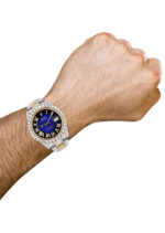 Diamond Iced Out Rolex Datejust 25 Carats Of Diamonds Custom Blue Black Roman Numeral Diamond Dial Replica