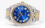 Diamond Iced Out Rolex Datejust 25 Carats Of Diamonds Custom Blue Roman Numeral Diamond Dial Replica