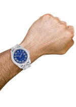 Diamond Iced Out Rolex Datejust 25 Carats Of Diamonds Custom Blue Text Pattern Dial Two Row Jubilee Band Replica