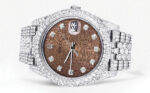 Diamond Iced Out Rolex Datejust 25 Carats Of Diamonds Custom Chocolate Jubilee Diamond Dial Two Row Jubilee Band Replica