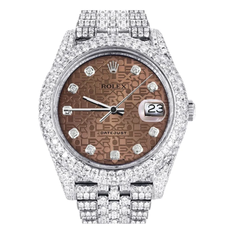 Diamond Iced Out Rolex Datejust 25 Carats Of Diamonds Custom Chocolate Jubilee Diamond Dial Two Row Jubilee Band Replica