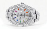 Diamond Iced Out Rolex Datejust 25 Carats Of Diamonds Custom Color Baguettes Dial Two Row Oyster Band Replica