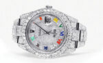 Diamond Iced Out Rolex Datejust 25 Carats Of Diamonds Custom Color Roman Dial Two Row Oyster Band Replica