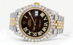Diamond Iced Out Rolex Datejust 25 Carats Of Diamonds Custom Dark Brown Roman Numeral Diamond Dial Replica