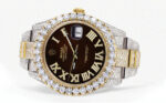 Diamond Iced Out Rolex Datejust 25 Carats Of Diamonds Custom Dark Brown Roman Numeral Diamond Dial Replica