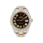 Diamond Iced Out Rolex Datejust 25 Carats Of Diamonds Custom Dark Brown Roman Numeral Diamond Dial Replica