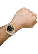 Diamond Iced Out Rolex Datejust 25 Carats Of Diamonds Custom Dark Chocolate Roman Numeral Diamond Dial Two Tone Two Row Jubilee Band Replica
