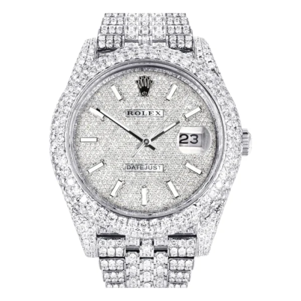 Diamond Iced Out Rolex Datejust 25 Carats Of Diamonds Custom Diamond Dial Two Row Jubilee Band Replica