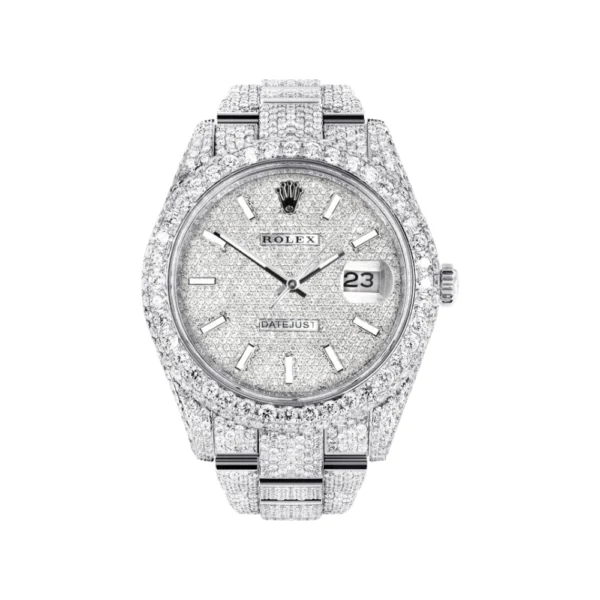 Diamond Iced Out Rolex Datejust 25 Carats Of Diamonds Custom Diamond Dial Two Row Oyster Band Replica