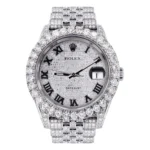 Diamond Iced Out Rolex Datejust 25 Carats Of Diamonds Custom Full Diamond Roman Dial Jubilee Band Replica