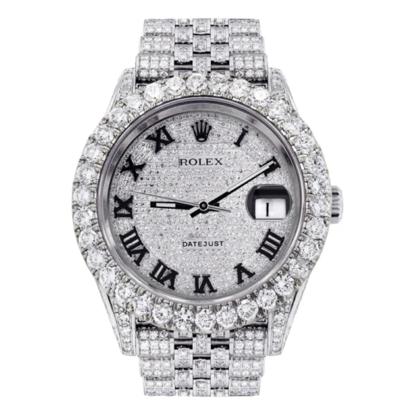 Diamond Iced Out Rolex Datejust 25 Carats Of Diamonds Custom Full Diamond Roman Dial Jubilee Band Replica