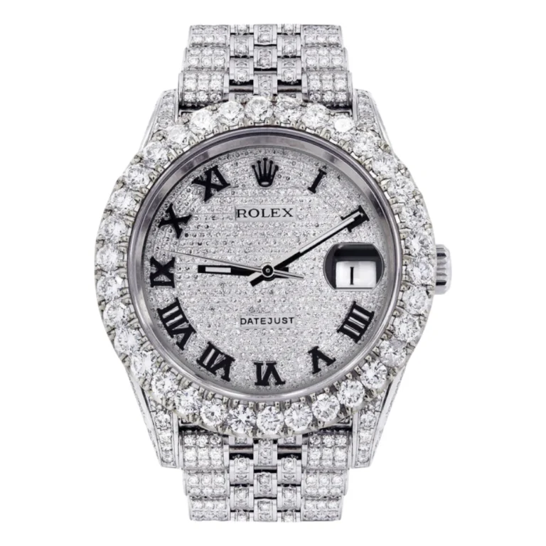 Diamond Iced Out Rolex Datejust 25 Carats Of Diamonds Custom Full Diamond Roman Dial Jubilee Band Replica