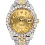 Diamond Iced Out Rolex Datejust 25 Carats Of Diamonds Custom Gold Arabic Numeral Diamond Dial Replica