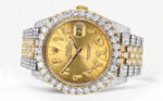 Diamond Iced Out Rolex Datejust 25 Carats Of Diamonds Custom Gold Arabic Numeral Diamond Dial Replica