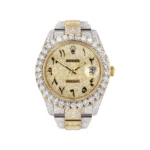 Diamond Iced Out Rolex Datejust 25 Carats Of Diamonds Custom Gold Arabic Numeral Diamond Dial Two Tone Replica