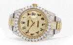 Diamond Iced Out Rolex Datejust 25 Carats Of Diamonds Custom Gold Arabic Numeral Diamond Dial Two Tone Replica