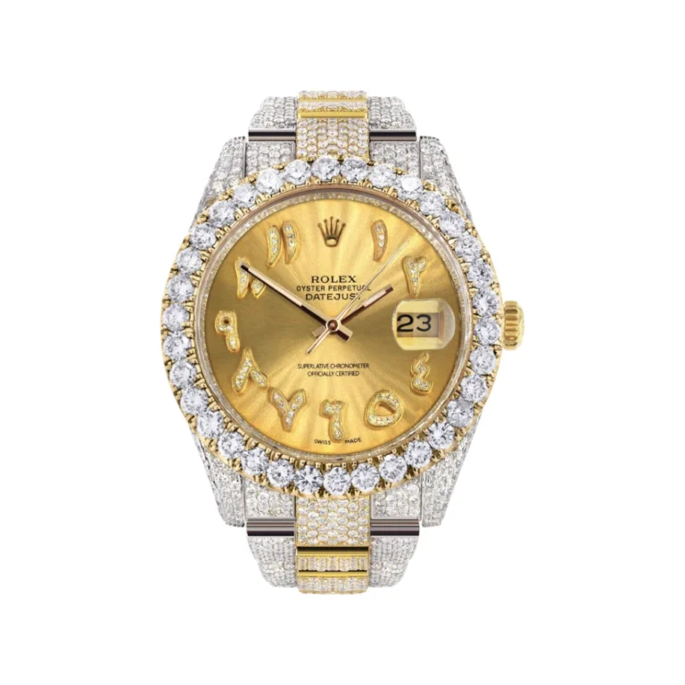 Diamond Iced Out Rolex Datejust 25 Carats Of Diamonds Custom Gold Arabic Numeral Diamond Dial Two Tone Replica