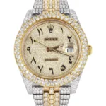 Diamond Iced Out Rolex Datejust 25 Carats Of Diamonds Custom Gold Arabic Numeral Diamond Dial Two Tone Two Row Jubilee Band Replica