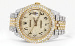 Diamond Iced Out Rolex Datejust 25 Carats Of Diamonds Custom Gold Arabic Numeral Diamond Dial Two Tone Two Row Jubilee Band Replica