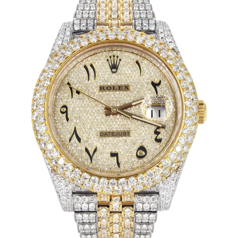 Diamond Iced Out Rolex Datejust 25 Carats Of Diamonds Custom Gold Arabic Numeral Diamond Dial Two Tone Two Row Jubilee Band Replica