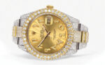 Diamond Iced Out Rolex Datejust 25 Carats Of Diamonds Custom Gold Arabic Numeral Diamond Dial Two Tone Two Row Oyster Band Replica