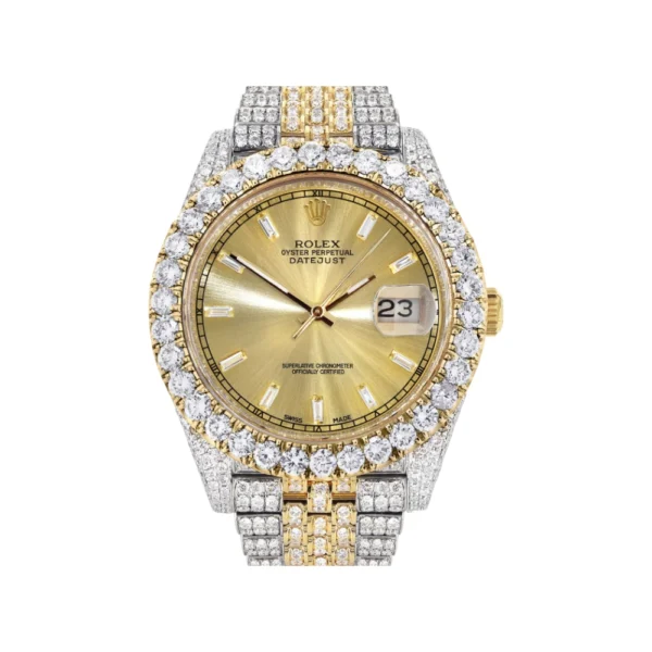 Diamond Iced Out Rolex Datejust 25 Carats Of Diamonds Custom Gold Diamond Dial Two Tone Replica