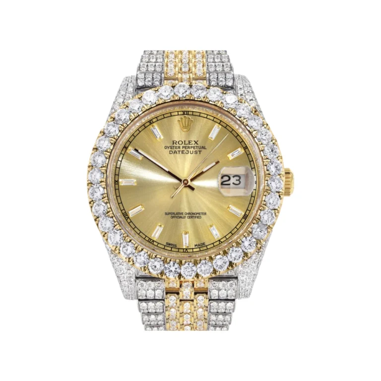 Diamond Iced Out Rolex Datejust 25 Carats Of Diamonds Custom Gold Diamond Dial Two Tone Replica