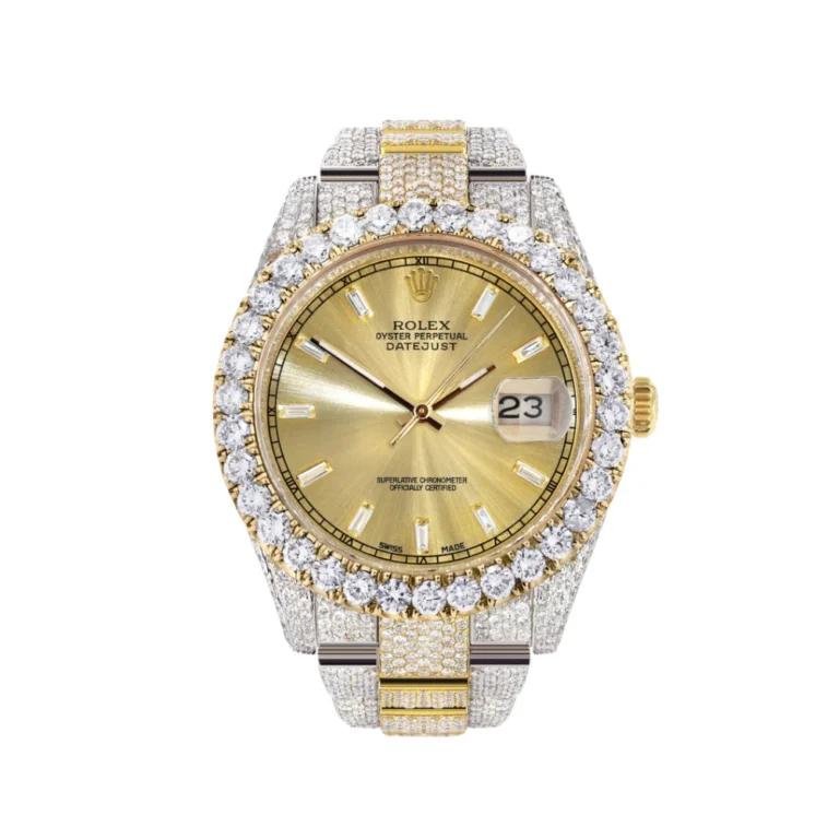 Diamond Iced Out Rolex Datejust 25 Carats Of Diamonds Custom Gold Diamond Dial Two Tone Replica