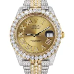Diamond Iced Out Rolex Datejust 25 Carats Of Diamonds Custom Gold Roman Numeral Diamond Dial Replica