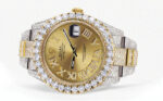 Diamond Iced Out Rolex Datejust 25 Carats Of Diamonds Custom Gold Roman Numeral Diamond Dial Two Tone Replica
