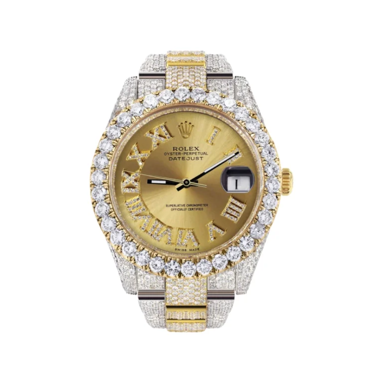 Diamond Iced Out Rolex Datejust 25 Carats Of Diamonds Custom Gold Roman Numeral Diamond Dial Two Tone Replica