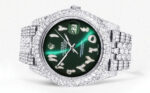 Diamond Iced Out Rolex Datejust 25 Carats Of Diamonds Custom Green Arabic Numeral Diamond Dial Two Row Jubilee Band Replica