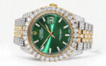 Diamond Iced Out Rolex Datejust 25 Carats Of Diamonds Custom Green Diamond Dial Two Tone Replica