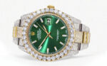 Diamond Iced Out Rolex Datejust 25 Carats Of Diamonds Custom Green Diamond Dial Two Tone Replica