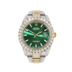 Diamond Iced Out Rolex Datejust 25 Carats Of Diamonds Custom Green Diamond Dial Two Tone Replica