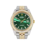 Diamond Iced Out Rolex Datejust 25 Carats Of Diamonds Custom Green Diamond Dial Two Tone Two Row Replica