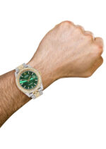 Diamond Iced Out Rolex Datejust 25 Carats Of Diamonds Custom Green Diamond Dial Two Tone Two Row Replica