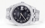 Diamond Iced Out Rolex Datejust 25 Carats Of Diamonds Custom Grey Roman Numeral Diamond Dial Two Row Jubilee Band Replica