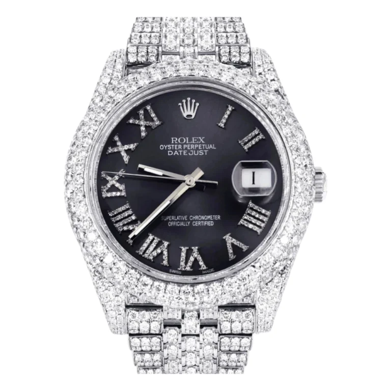 Diamond Iced Out Rolex Datejust 25 Carats Of Diamonds Custom Grey Roman Numeral Diamond Dial Two Row Jubilee Band Replica