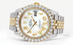 Diamond Iced Out Rolex Datejust 25 Carats Of Diamonds Custom Mother of Pearl Arabic Numeral Dial Replica