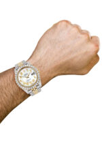 Diamond Iced Out Rolex Datejust 25 Carats Of Diamonds Custom Mother of Pearl Arabic Numeral Dial Replica